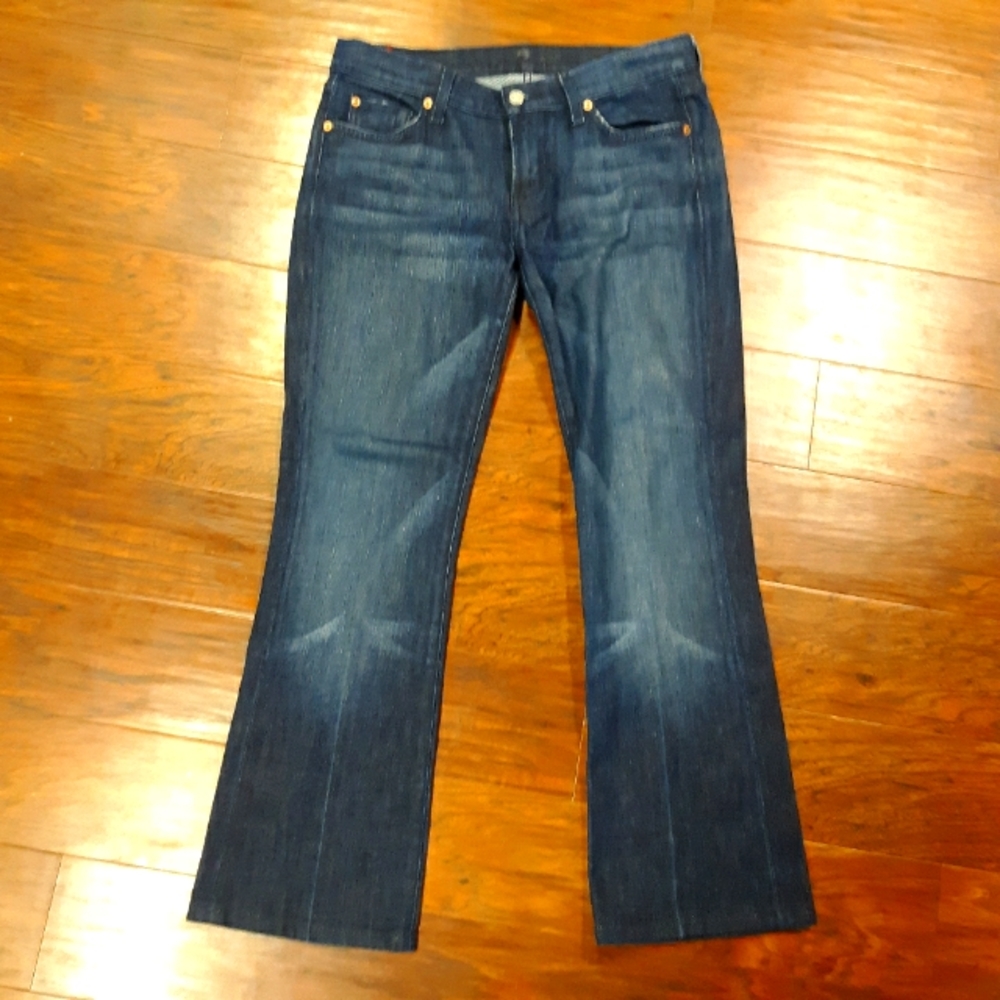 7FAM bootcut dark wash blue jeans